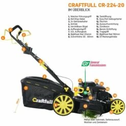 CRAFTFULL Benzin Rasenmäher 5,2KW 7PS Selbstantrieb Benzinmäher 224cc Euro5 Markengetriebe -Angebote Rasenmäher & Zubehör Store 20714924 4