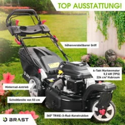 BRAST Rasenmäher Benzin Trike 5,2kW(7PS) Mit Antrieb 53cm Schnittbreite 224ccm Stahlgehäuse 60L Fangkorb 4-Takt Motor TÜV 10 BRAST Rasenmäher Benzin Trike 5,2kW(7PS) Mit Antrieb 53cm Schnittbreite 224ccm Stahlgehäuse 60L Fangkorb 4-Takt Motor TÜV -Angebote Rasenmäher & Zubehör Store 29206615 4
