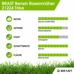 BRAST Rasenmäher Benzin Trike 5,2kW(7PS) Mit Antrieb 53cm Schnittbreite 224ccm Stahlgehäuse 60L Fangkorb 4-Takt Motor TÜV 11 BRAST Rasenmäher Benzin Trike 5,2kW(7PS) Mit Antrieb 53cm Schnittbreite 224ccm Stahlgehäuse 60L Fangkorb 4-Takt Motor TÜV -Angebote Rasenmäher & Zubehör Store 29206615 5