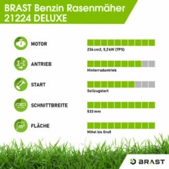 BRAST Rasenmäher Benzin 5,2kW(7PS) Mit Antrieb 53cm Schnittbreite 224ccm Markengetriebe 60L Fangkorb TÜV - Deluxe -Angebote Rasenmäher & Zubehör Store 30056395 5