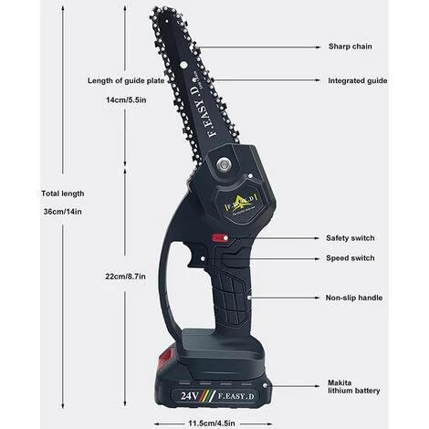 BRIDAY Mini-Elektro-Kettensäge 24V 12,7CM, Mini-Elektro-Handkettensäge Mit 1 Akku, 1 Ladung 5 BRIDAY Mini-Elektro-Kettensäge 24V 12,7CM, Mini-Elektro-Handkettensäge Mit 1 Akku, 1 Ladung – Bild 3