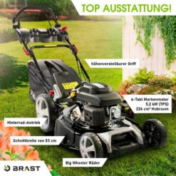 BRAST Rasenmäher Benzin 5,2kW(7PS) Mit Antrieb 53cm Schnittbreite 224ccm Stahlgehäuse 60L Fangkorb TÜV - Power -Angebote Rasenmäher & Zubehör Store 33494065 4