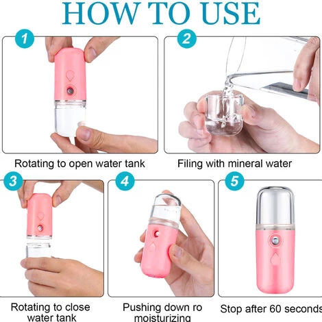 LIFCAUSAL Gesichts-Nano-Nebel-Sprühgerät, Geschenke, Hautpflege-Werkzeug, Kabellose Airbrush, Pink 6 LIFCAUSAL Gesichts-Nano-Nebel-Sprühgerät, Geschenke, Hautpflege-Werkzeug, Kabellose Airbrush, Pink – Bild 4
