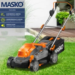 MASKO® Akku Rasenmäher ECO-X10 Inkl. 2X Akkus Li-Ion Batterie 4 Ah & Doppel-Ladegerät – Rasentrimmer Schnittbreite, 25-75mm Schnitthöhenverstellung , Schwarz / Orange, Schnittbreite 33cm -Angebote Rasenmäher & Zubehör Store 57748005 3