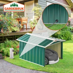 Gardebruk Mähroboter Garage Metall Wetterbeständig Kabelführung 4x Erdanker Carport Rasen Garten Satteldach Grün -Angebote Rasenmäher & Zubehör Store 58584224 4