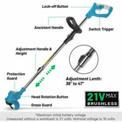 LIFCAUSAL Kabelloser Weed Eater Rasentrimmer, 3-in-1-Leichtrasenmäher Und Kantenschneider Mit 3 Arten Von Klingen, 21 V 2 Ah Li-Ion-Akku Für Garten Und Hof (Blau) EU-Stecker -Angebote Rasenmäher & Zubehör Store 65679982 2